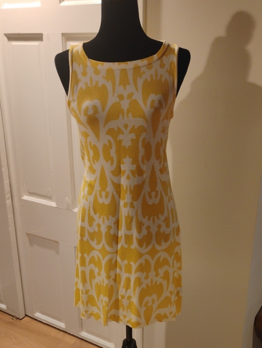 J. Crew Yellow and White Sleeveless Graphic Shift Dress